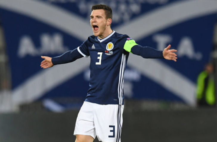 Andrew Robertson in action for Scotland.