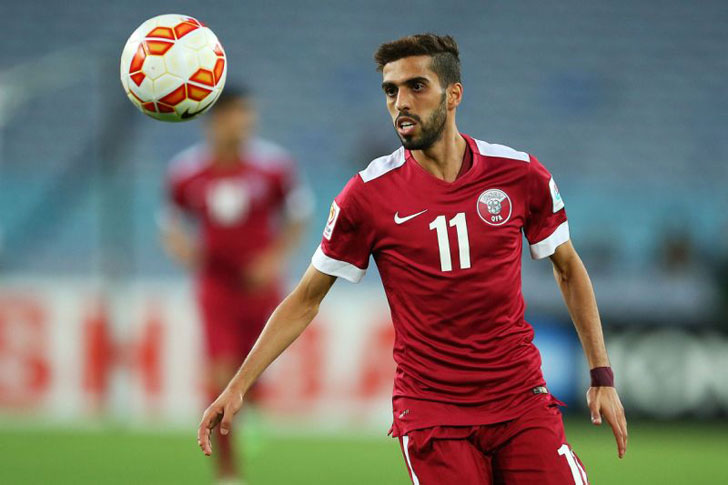 Hassan Al-Haydos in action for Qatar
