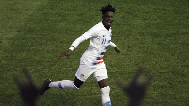Timothy Weah in action for USA.