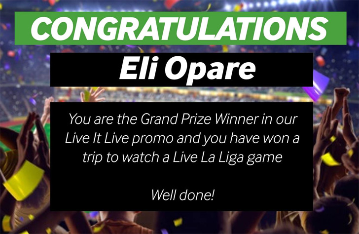 Eli Opare has won a trip to go watch a Live La Liga Game!